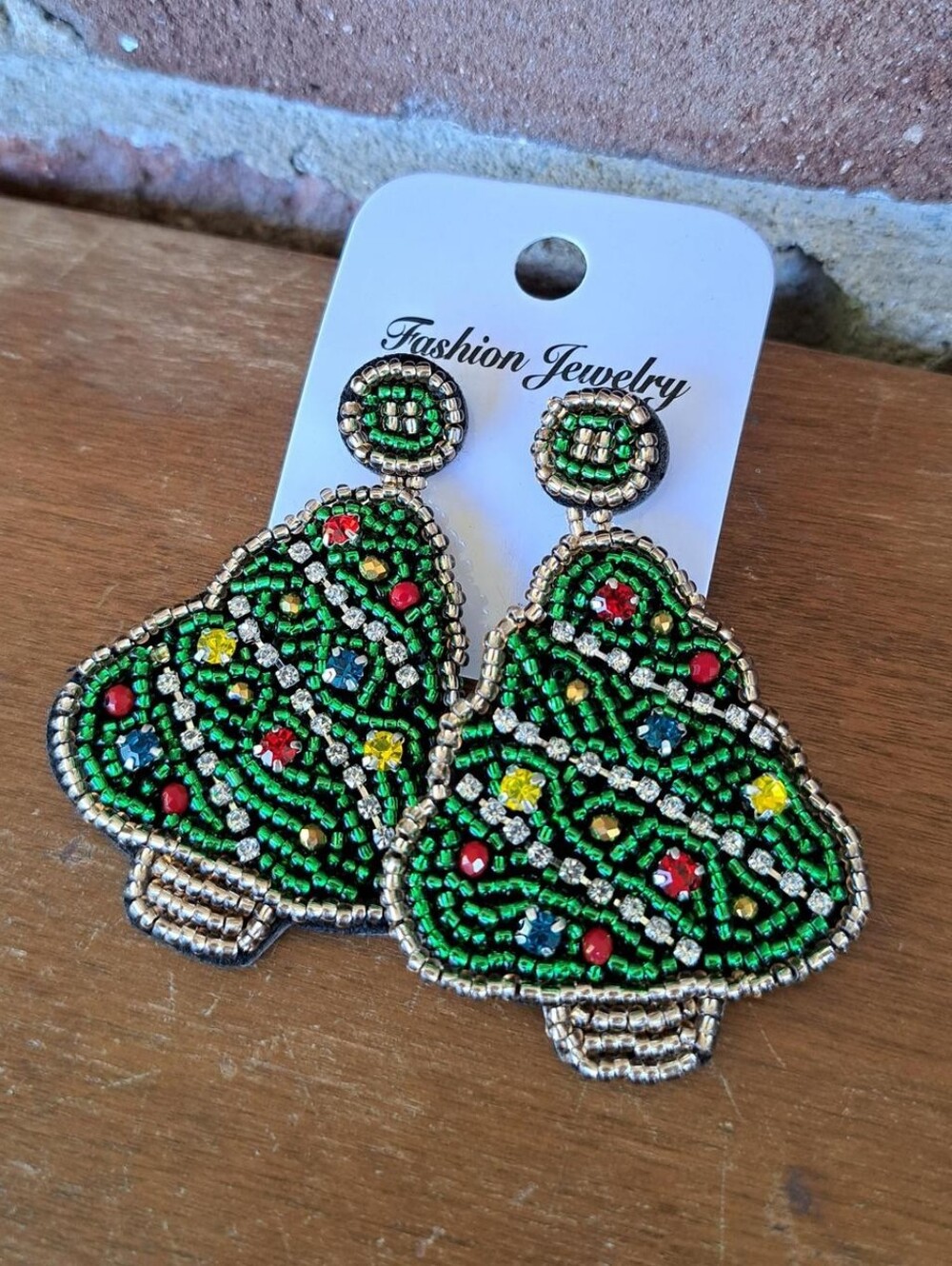 New Beaded Rhinestone Christmas Tree Earrings